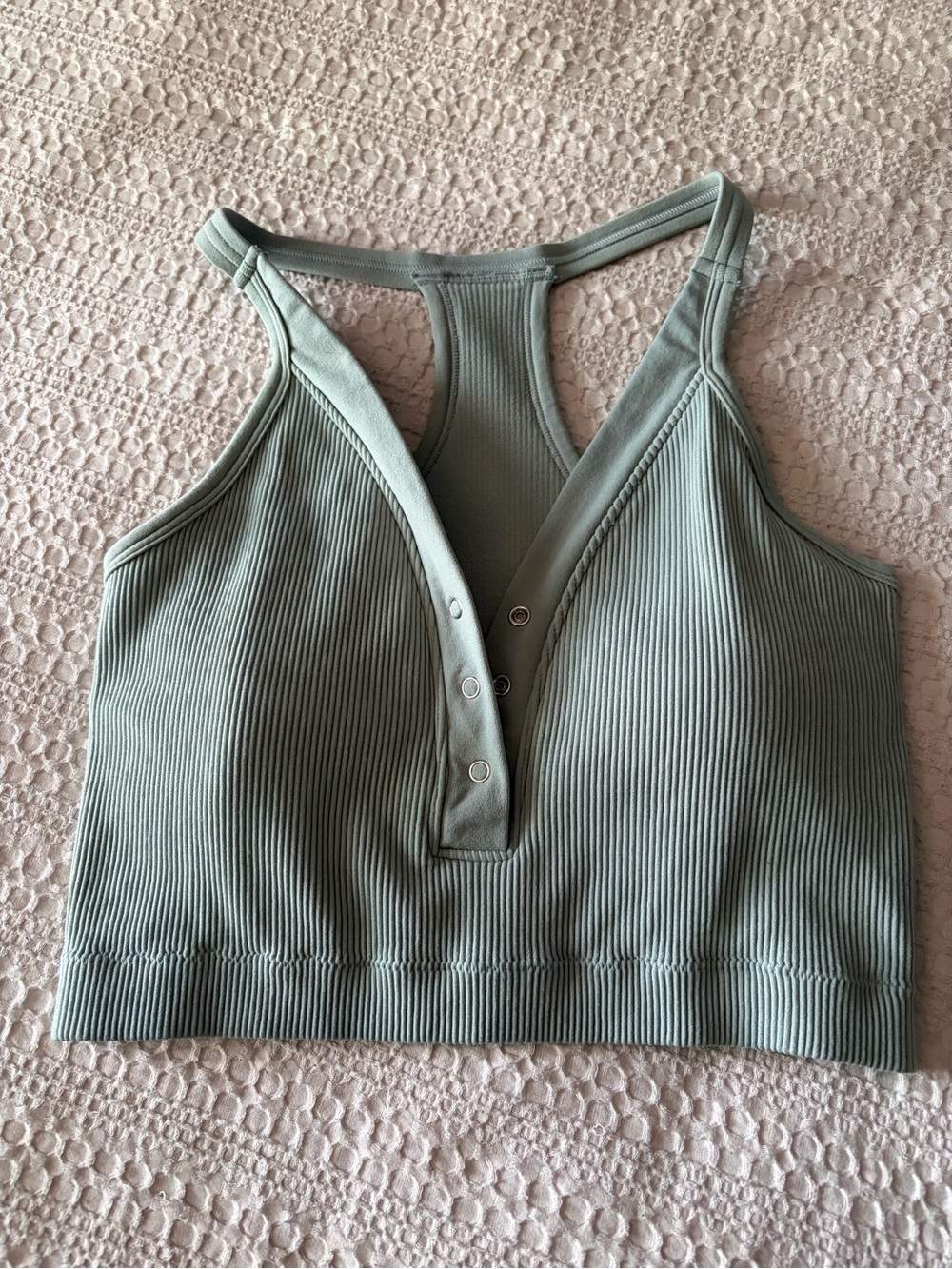 Ribbed Snap-Front Racerback Crop Top - Sage Green